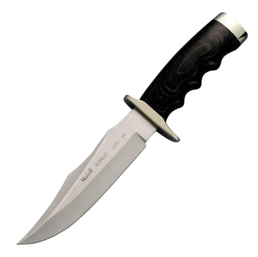 Cuchillo de caza Muela Bufalo con puño de madera negra y alpaca