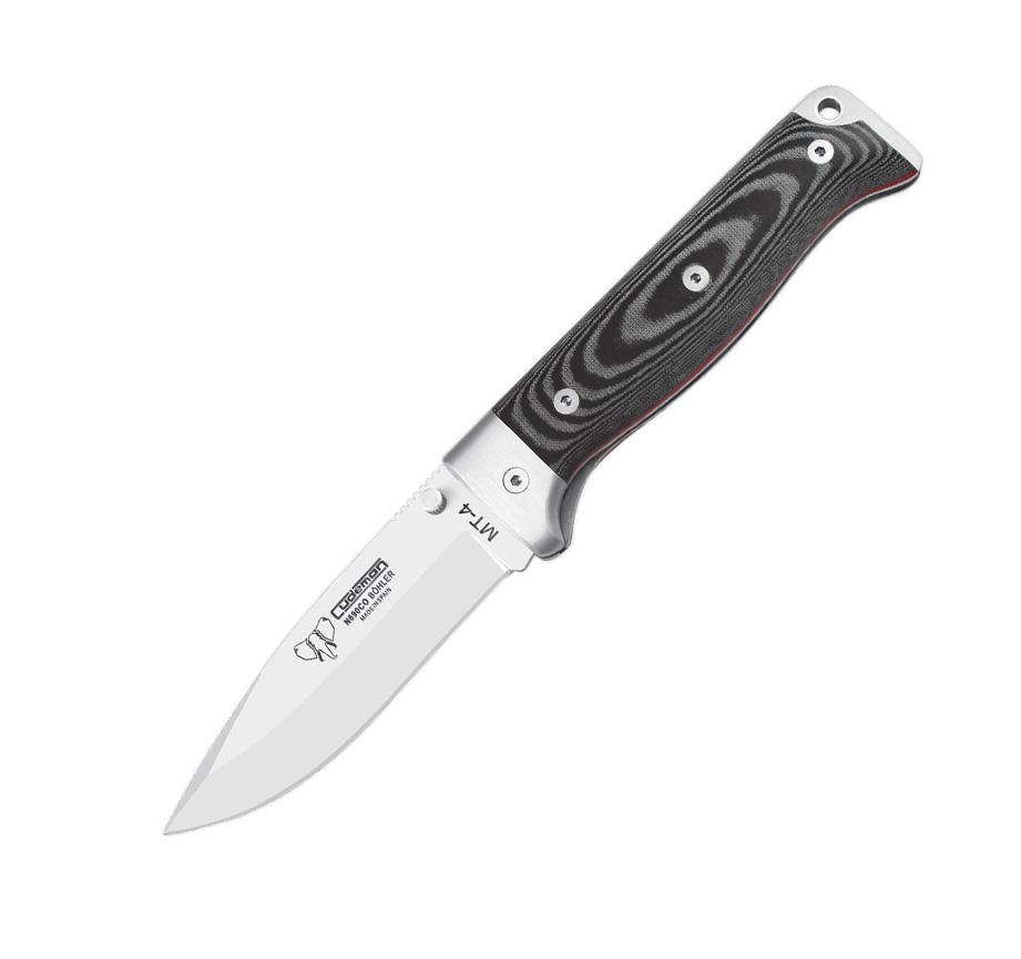 MT4 Cudeman folding knife. Black micarta handle. Leather case