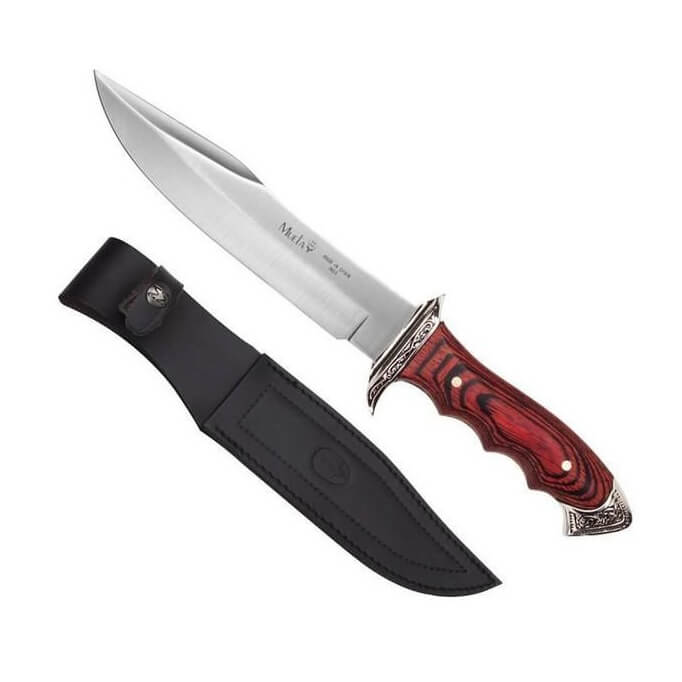 Coltello da caccia Muela 21833 con manico in zama in legno e argento e lama da 18 cm
