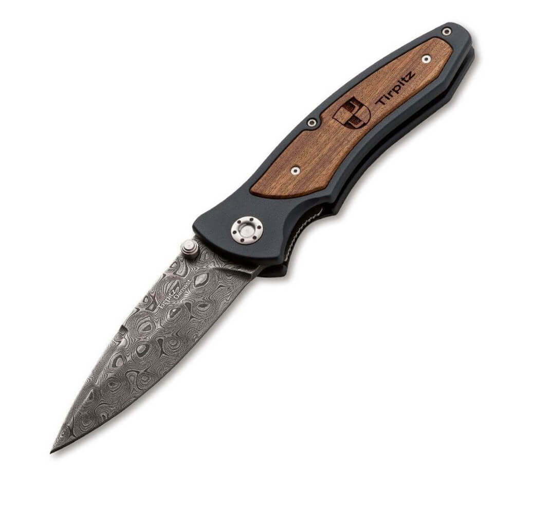 Navaja Boker Tirpitz-Damast con hoja de damasco y mango de alumin...