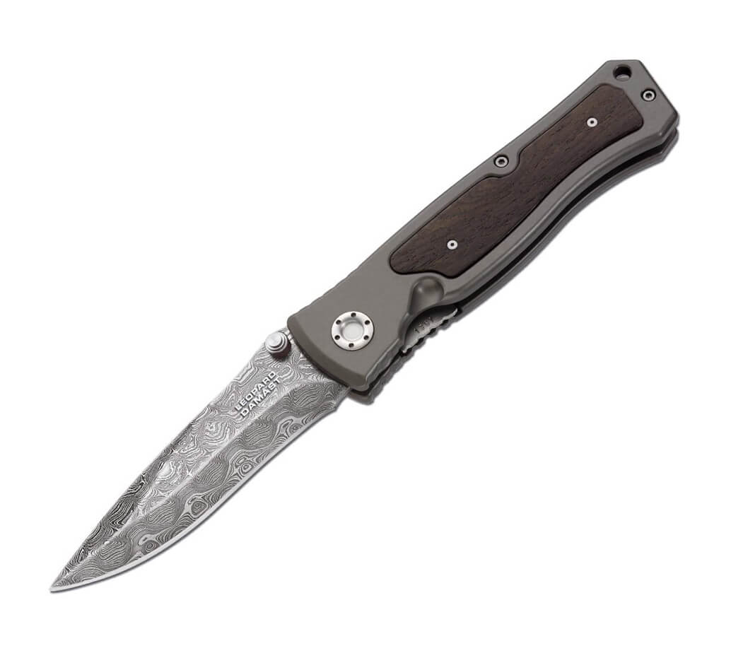 Boker Leopard-Damast II navaja con hoja de damasco y mango de alu...