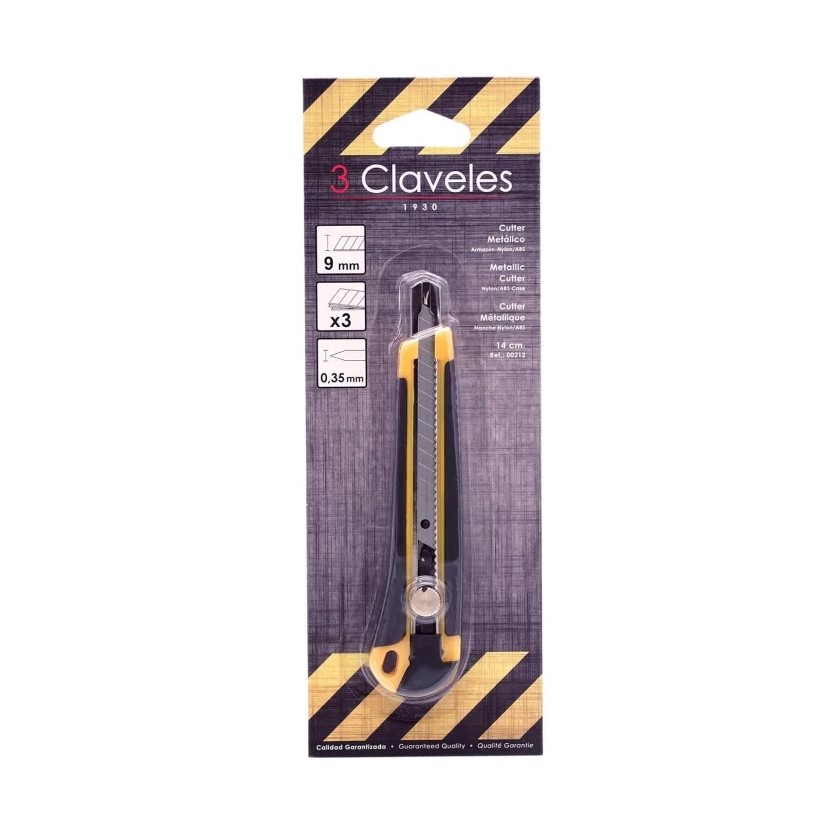 Cutter de 9 mm con mango de metal-nylon y ABS con bloqueo de rueda 3 Claveles