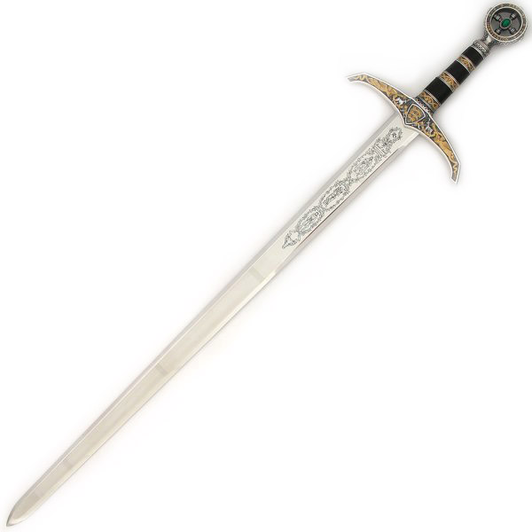 Espada de Robin Hood con empuñadura negra y plata con decoracione...