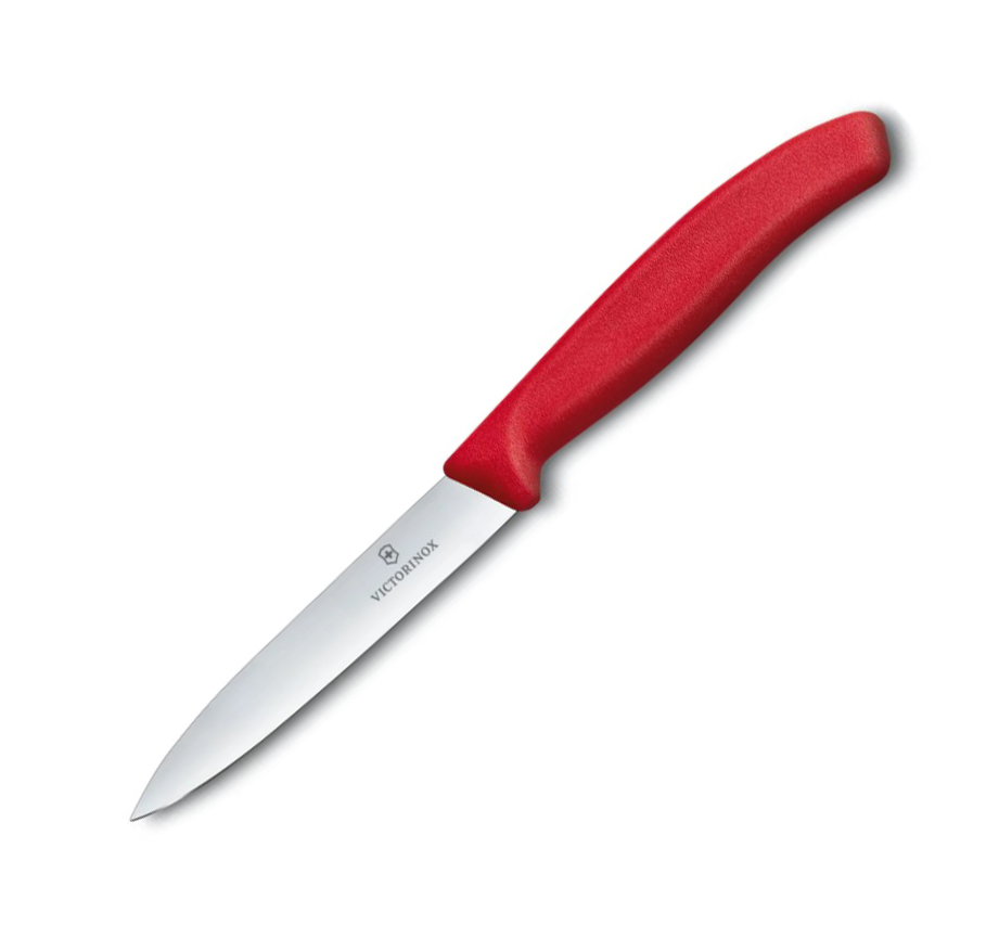 Cuchillo para verdura Victorinox de mango rojo con filo liso y pu...