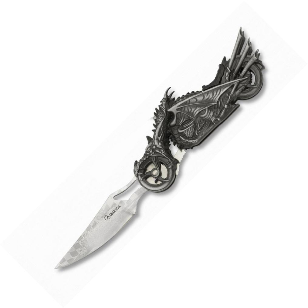 Couteau de poche moto Albainox avec dragon, lame de 8,5 cm