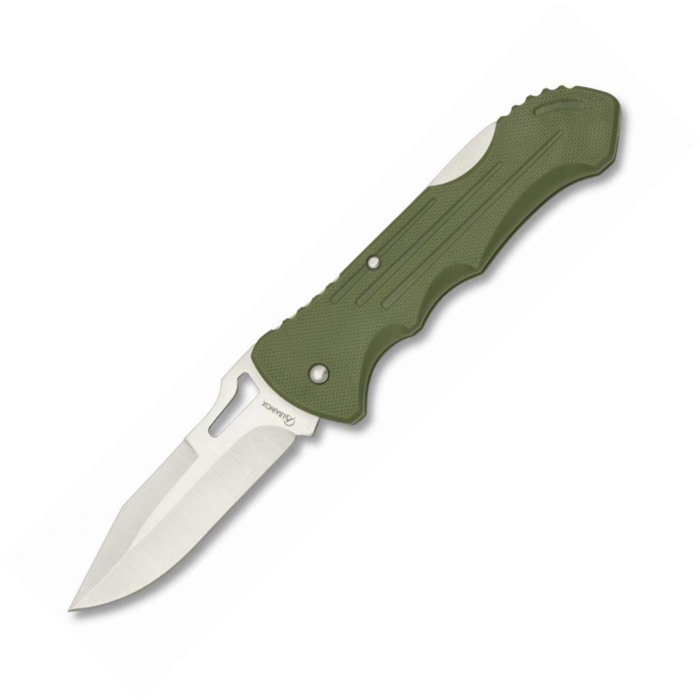 Couteau de poche Albainox avec plaquettes en ABS vert, clip et la...