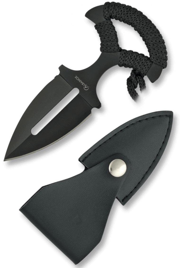 Albainox schwarzes taktisches Messer mit kordelumwickeltem Griff und 6,2 cm langer Klinge