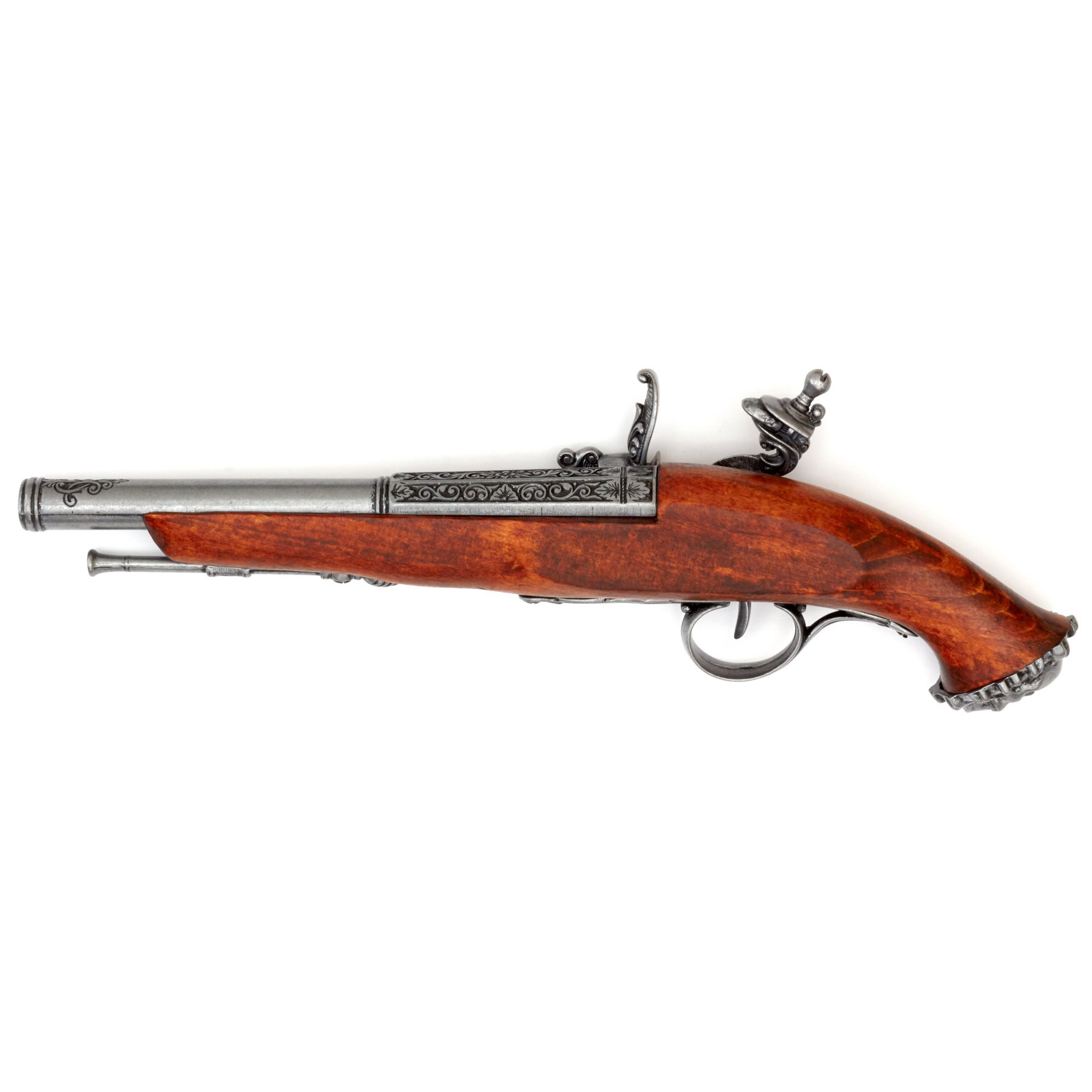 Pirate flintlock pistol made of wood and metal, 18th century