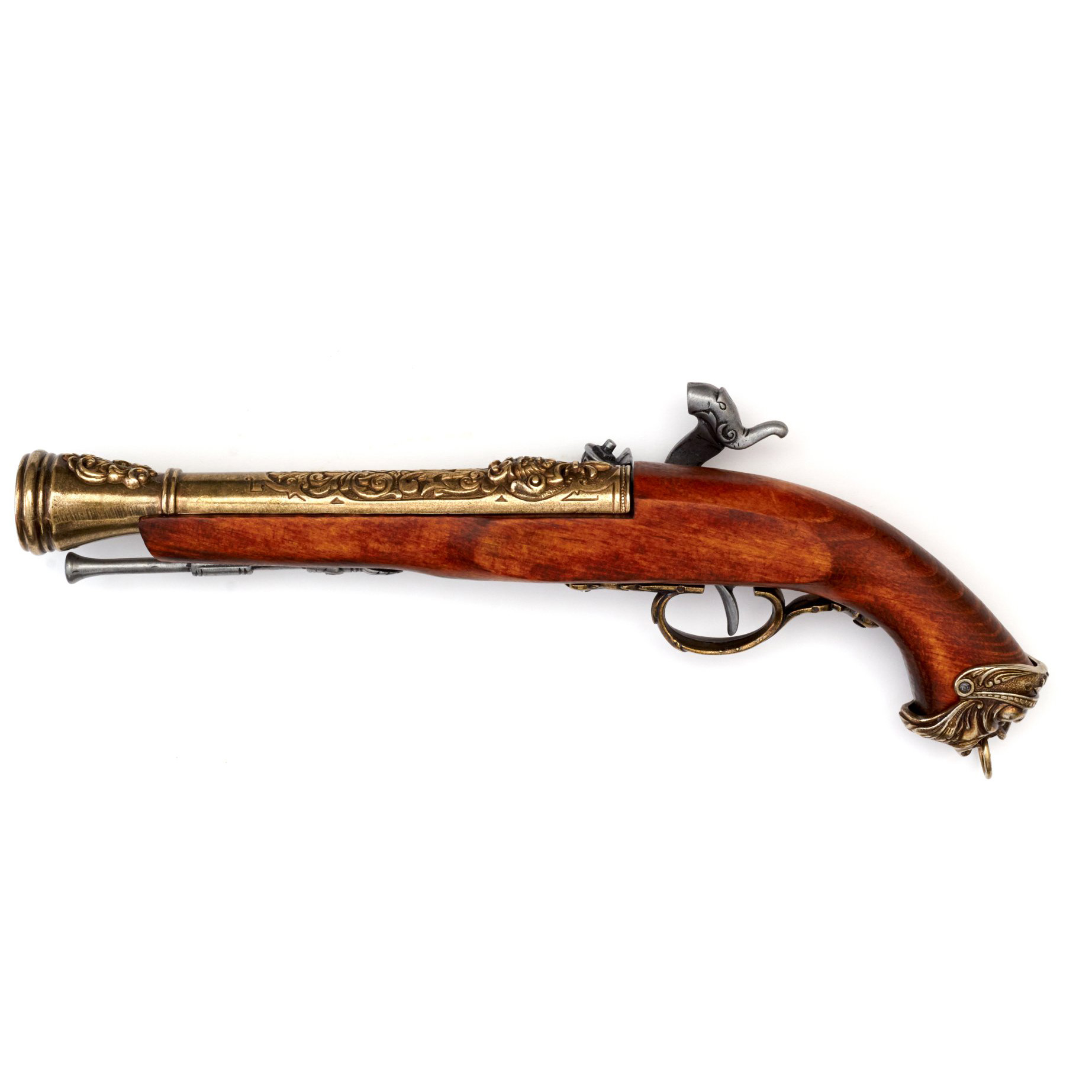 Pirate percussion pistol made of wood and brass-finished metal, Italy, 18th century