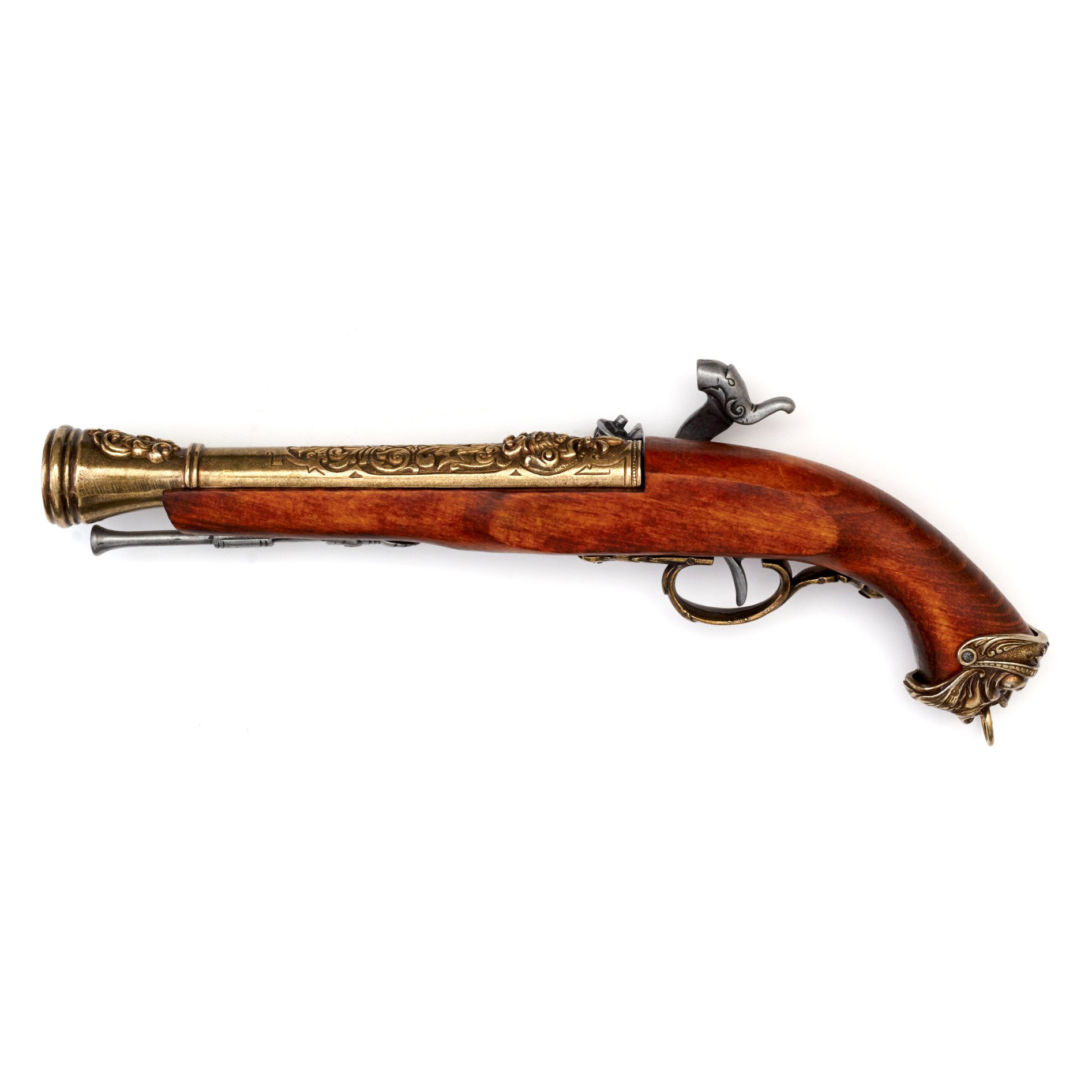 Pirate percussion pistol made of wood and brass-finished metal, Italy, 18th century