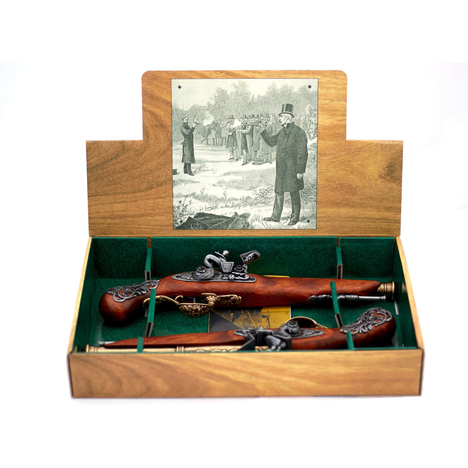 conjunto de 2 pistolas de duelo em madeira e metal do séc.