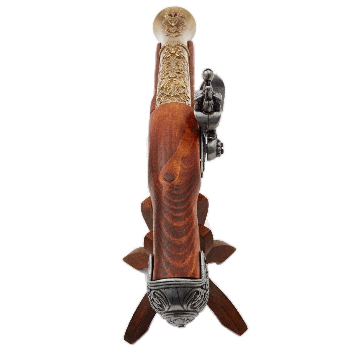 Wooden and metal flintlock pistol with brass finish, England, 18th century