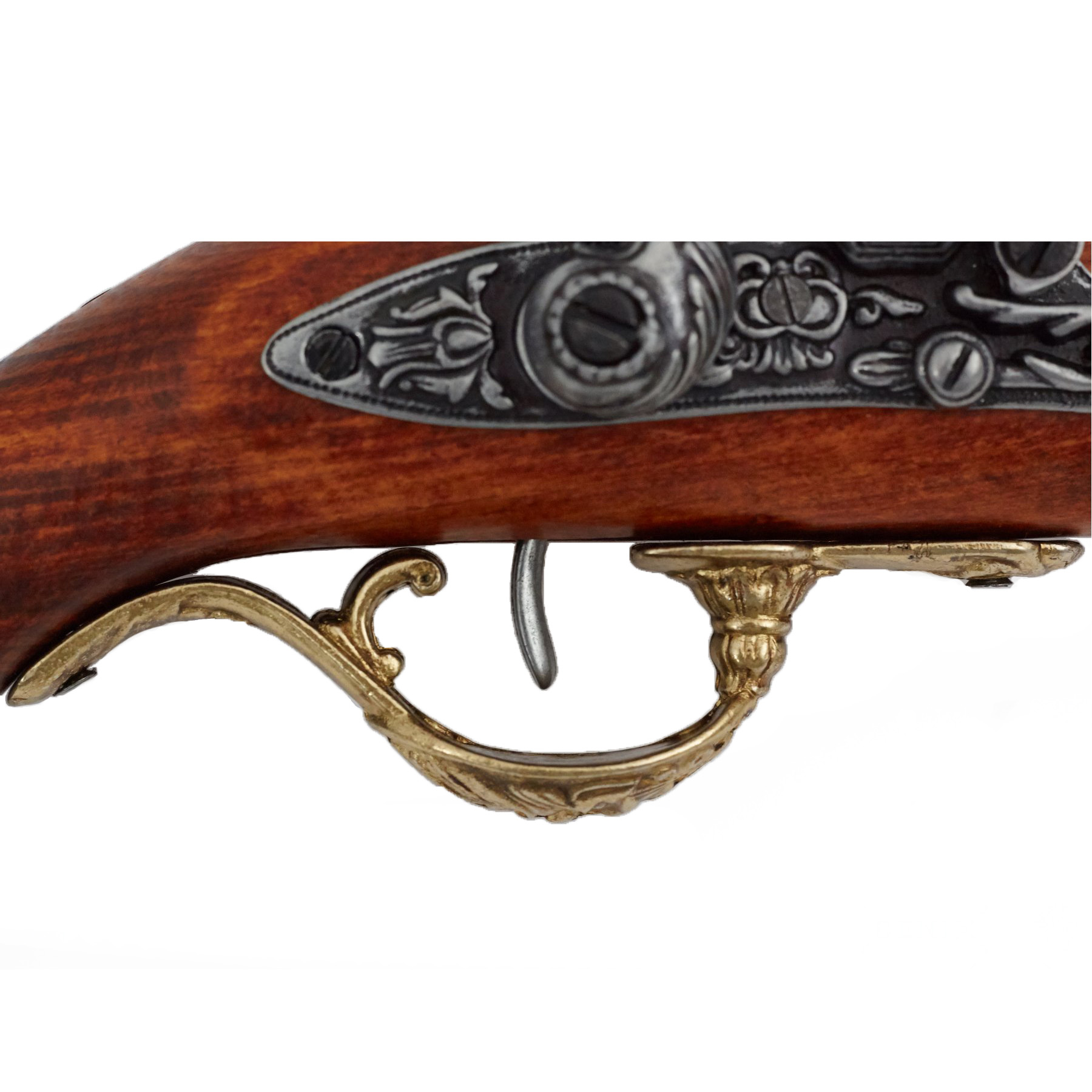 Wooden and metal flintlock pistol with brass finish, England, 18th century