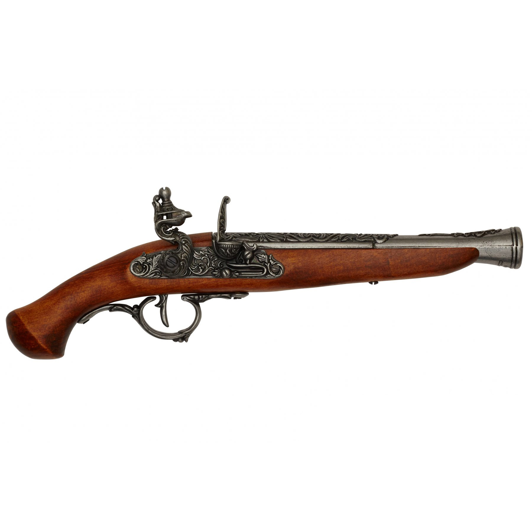 Pistola de pederneira em madeira e metal, Alemanha, século XVIII