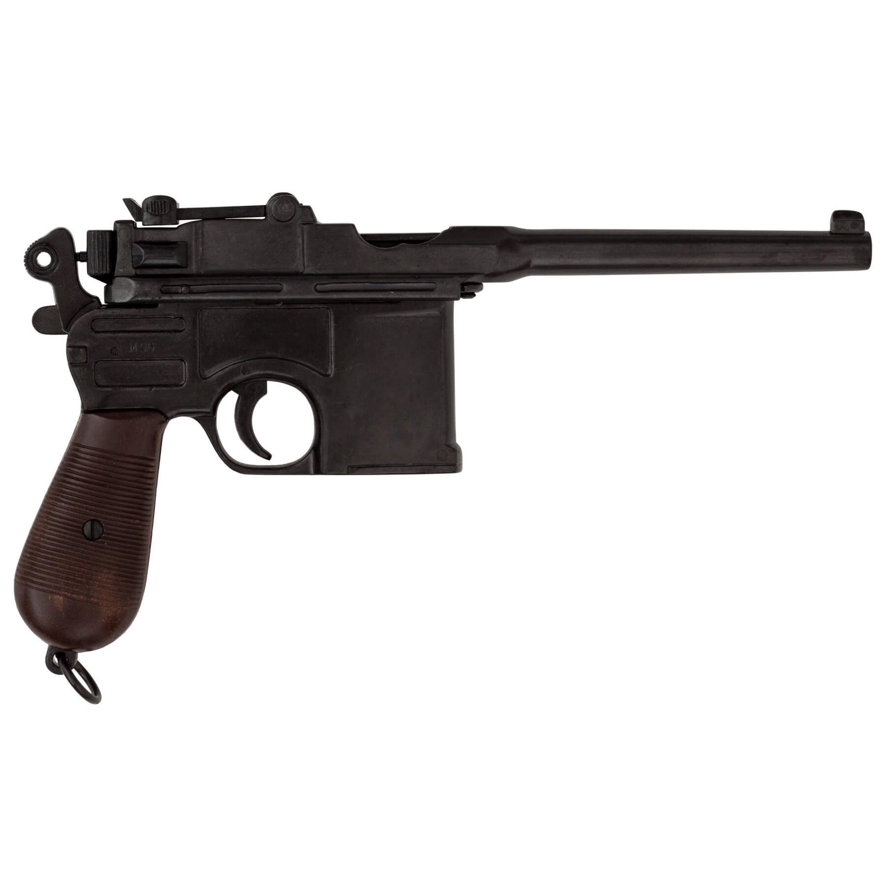 Pistola C96, Alemanha 1896 fabricada em metal com cabos de imitação de madeira e plástico