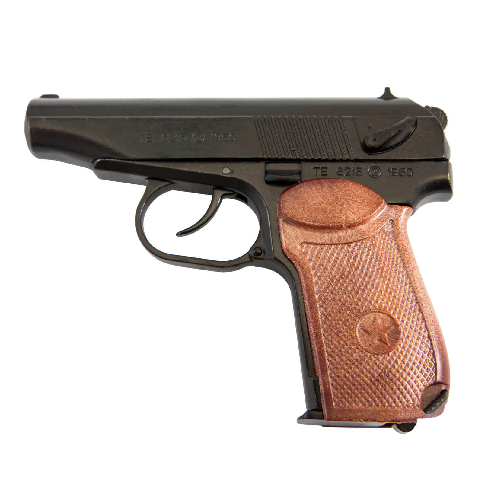 Réplica de pistola PM, Rússia 1955, feita de metal e imitação de madeira plástica