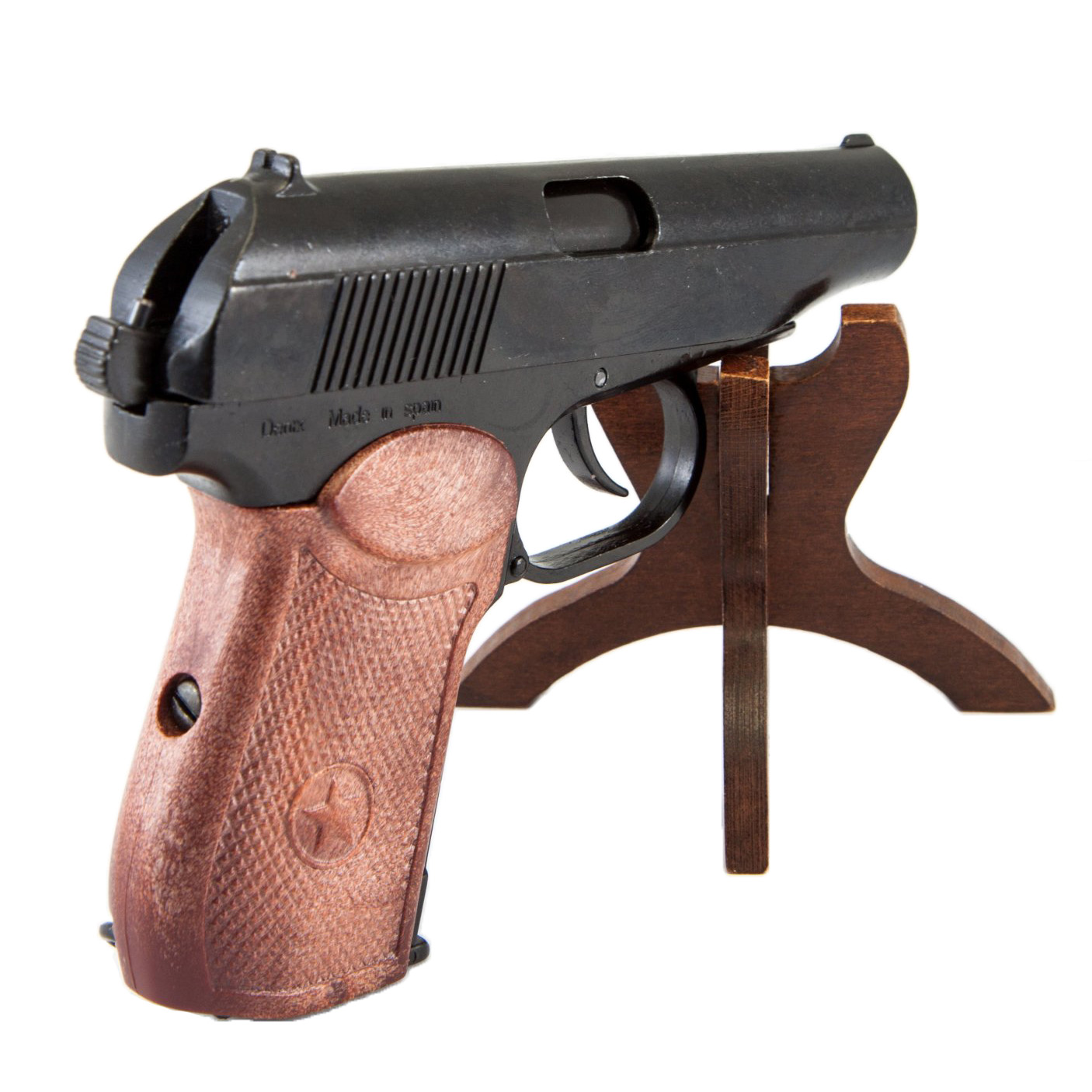 Réplica de pistola PM, Rússia 1955, feita de metal e imitação de madeira plástica