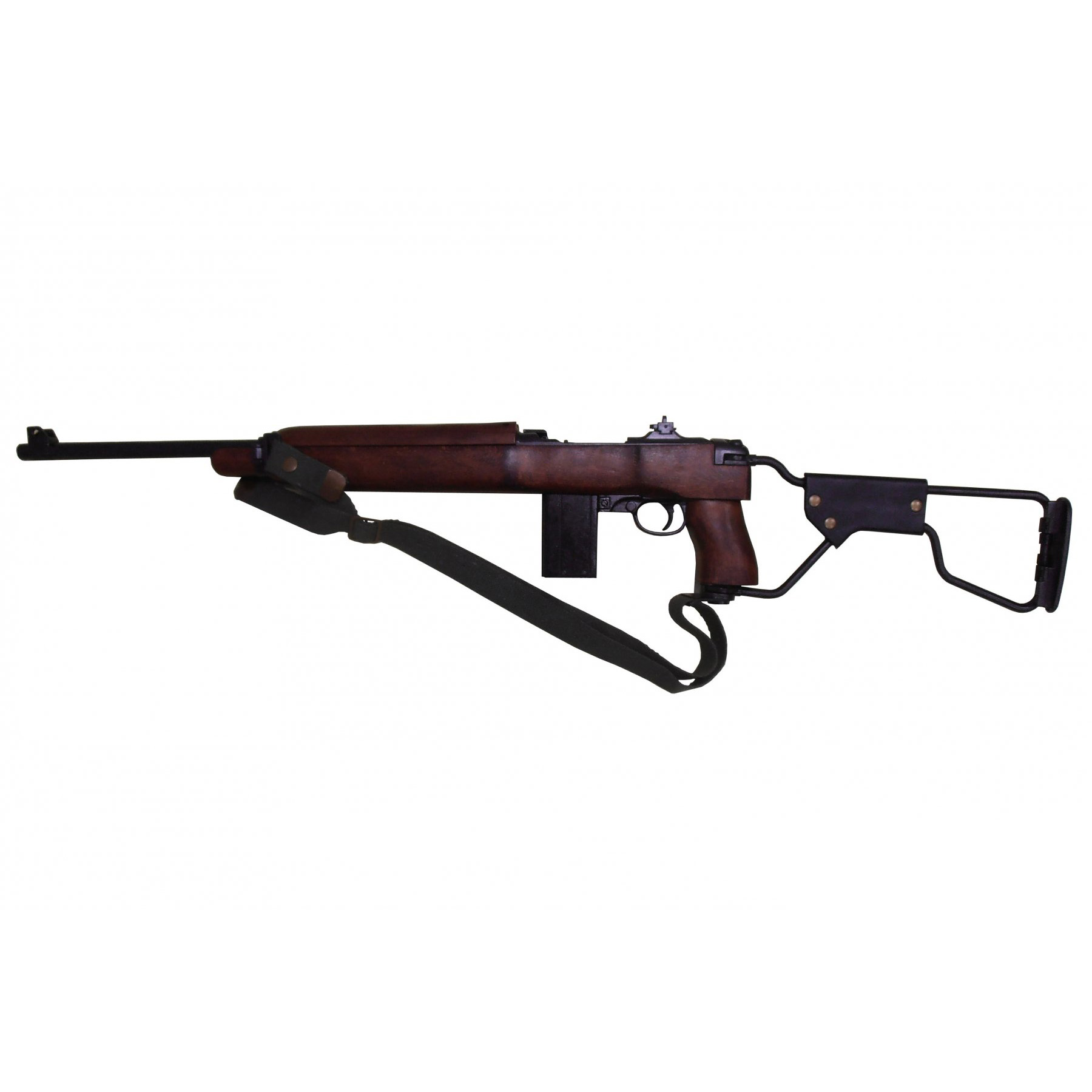 Réplica do mod de carabina M1A1. Paraquedista, EUA 1942 com pega em tecido