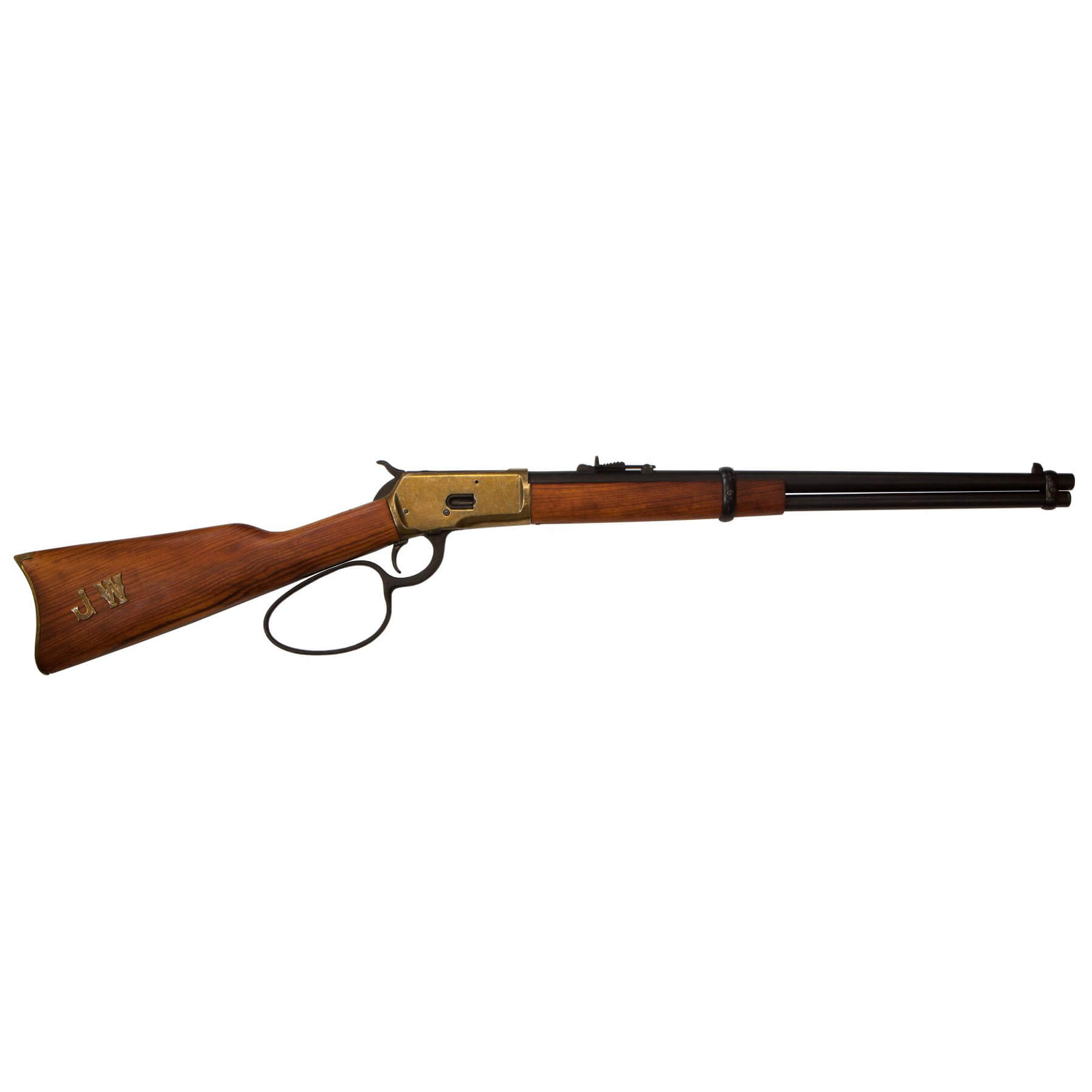Carabina modelo 92, EUA 1892, fabricada em latão e metal com acabamento em madeira
