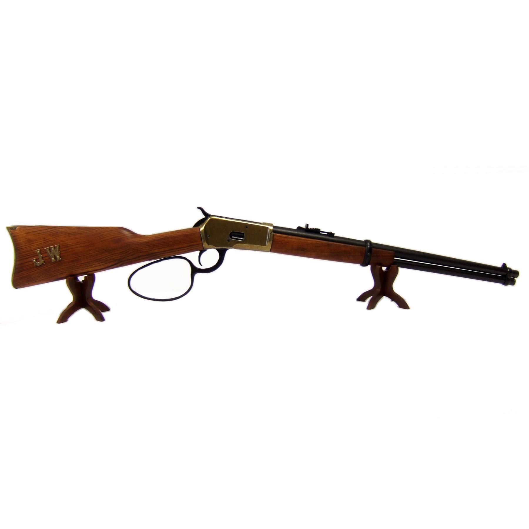 Carabina modelo 92, EUA 1892, fabricada em latão e metal com acabamento em madeira