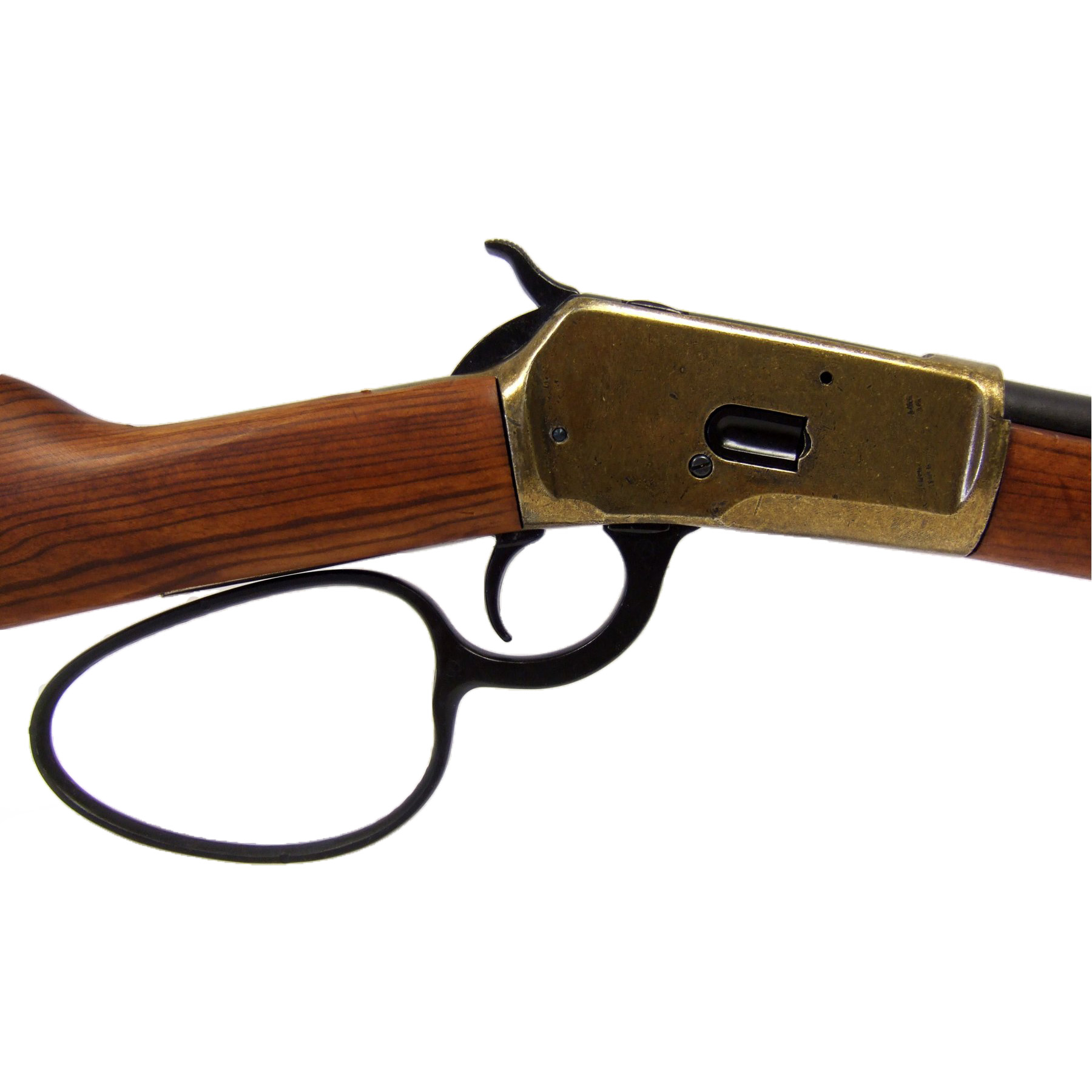 Carabina modelo 92, EUA 1892, fabricada em latão e metal com acabamento em madeira