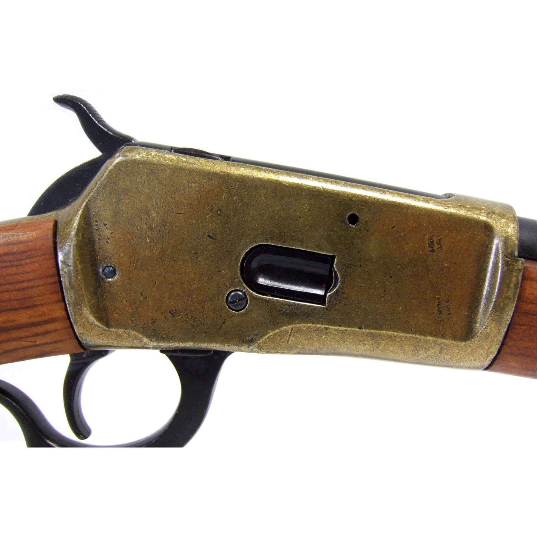 Carabina modelo 92, EUA 1892, fabricada em latão e metal com acabamento em madeira