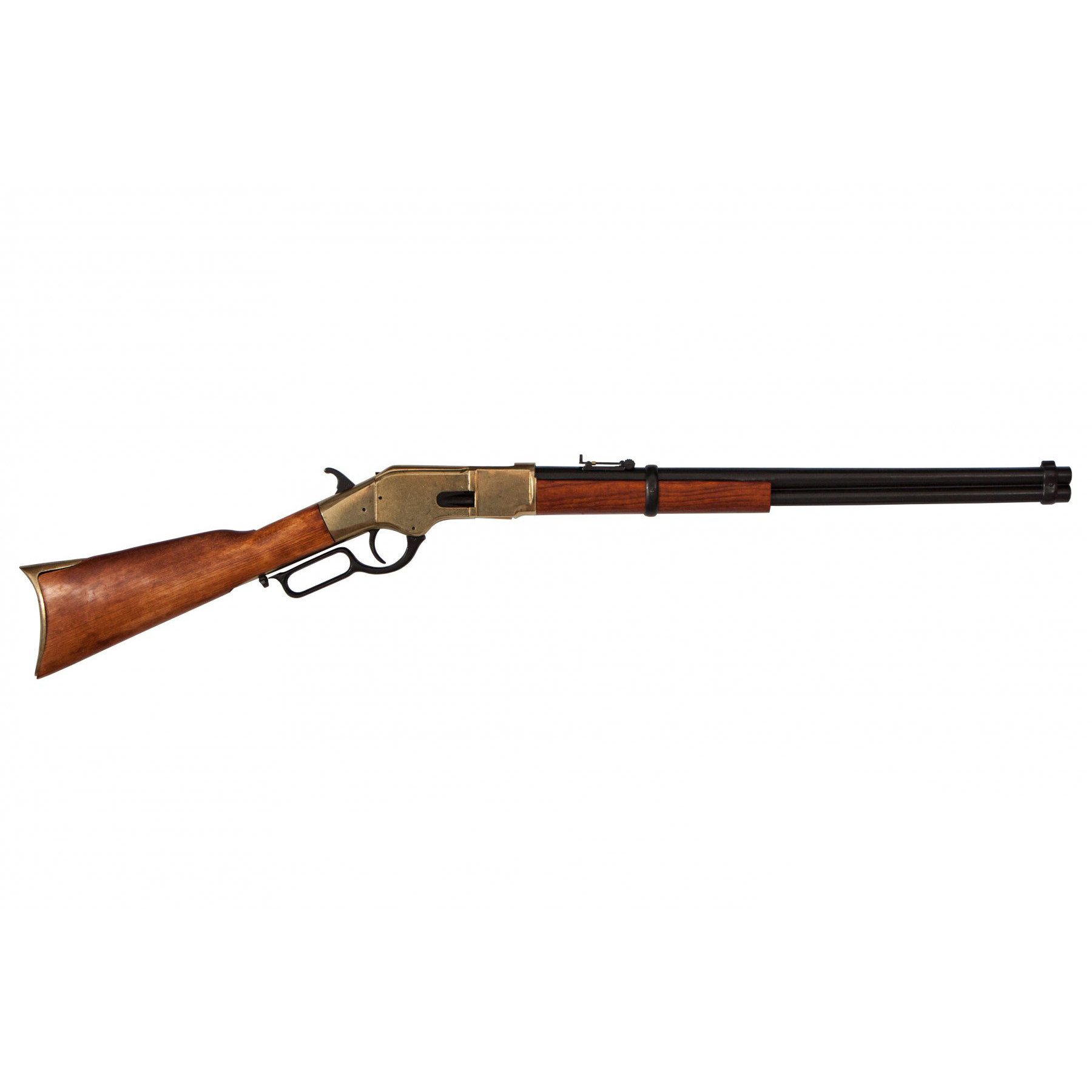 Carabina modelo 66, EUA 1866, feita de latão e metal com acabamento em madeira