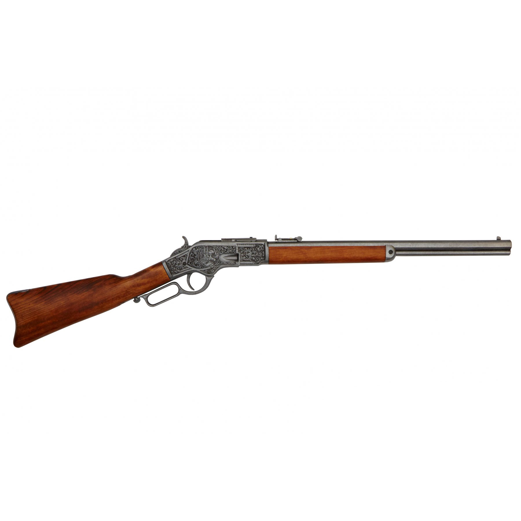 Carabina modelo 73, EUA 1873, feita de metal e madeira