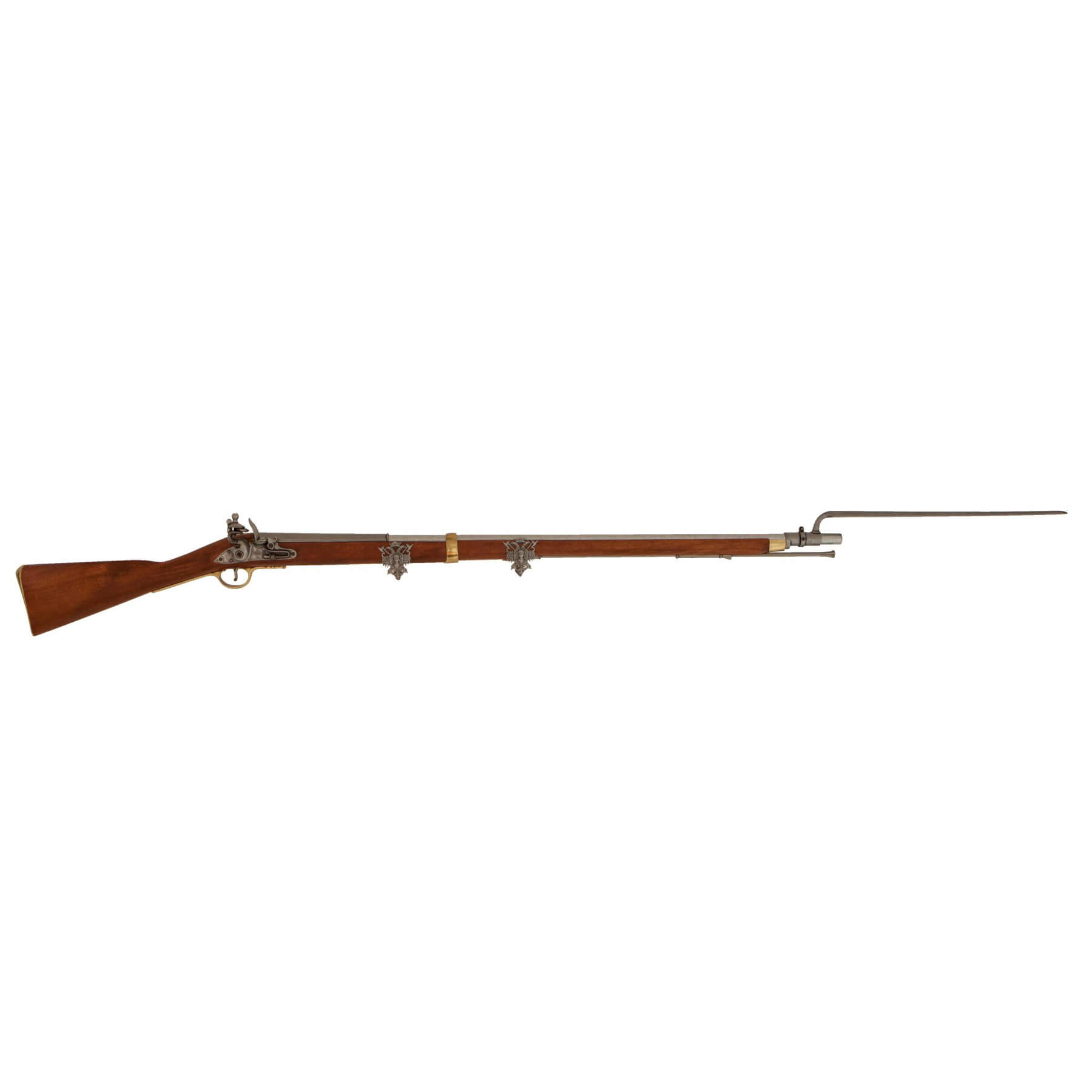 Mosquetão Land Pattern Brown Bess, Inglaterra 1722, fabricado em madeira e metal com detalhes em latão