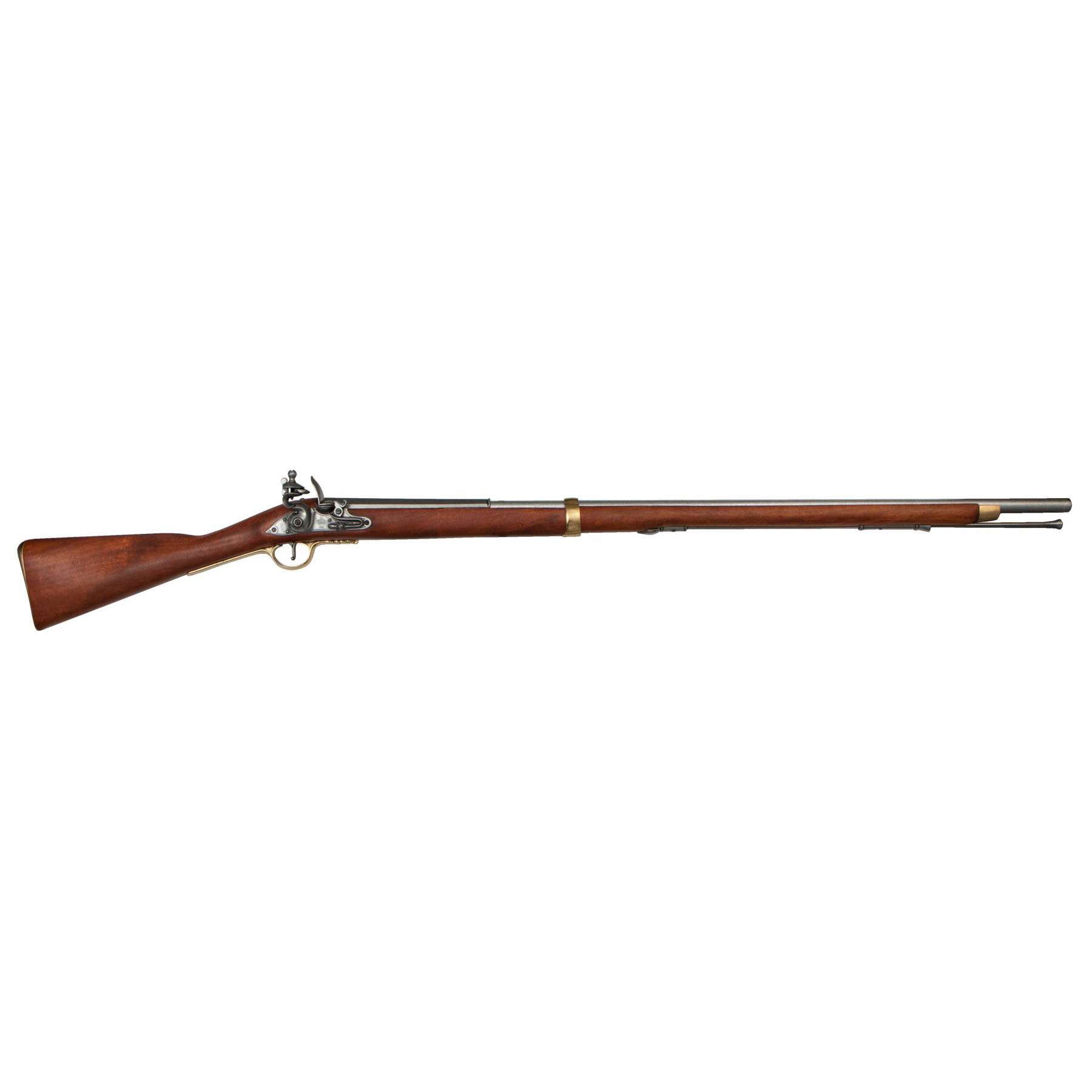 Mosquetão Land Pattern Brown Bess, Inglaterra 1722, fabricado em madeira e metal com detalhes em latão