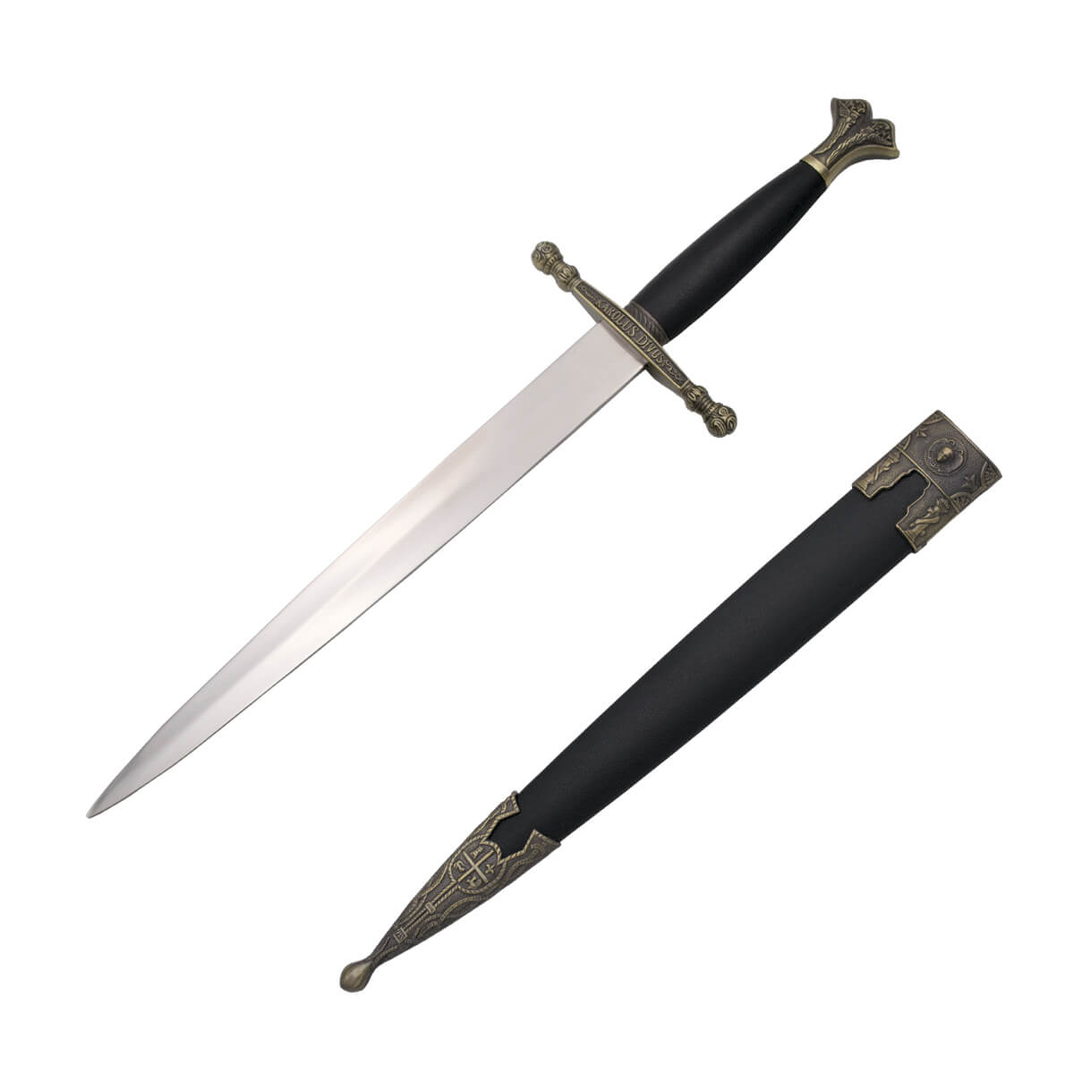 Dagger of Carlos V with pommel and guard in bronze color and hilt and scabbard in black