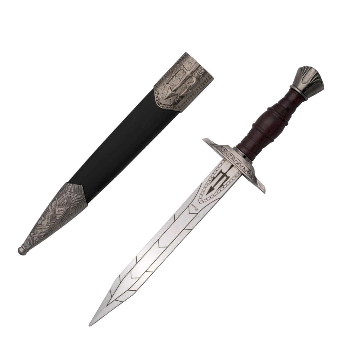 Dolch von Percy Jackson Sohn des Neptun mit Wachknauf mit holzfarbenem Griff und schwarzer Scheide