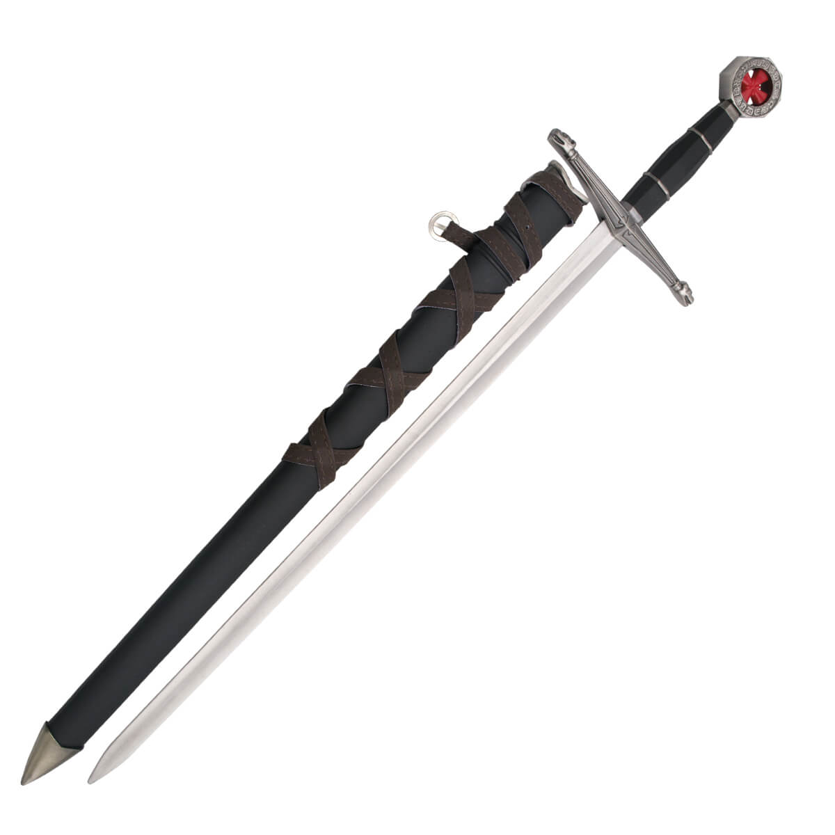 Espada templária para cadete com pomo e guarda cor de níquel e ca...