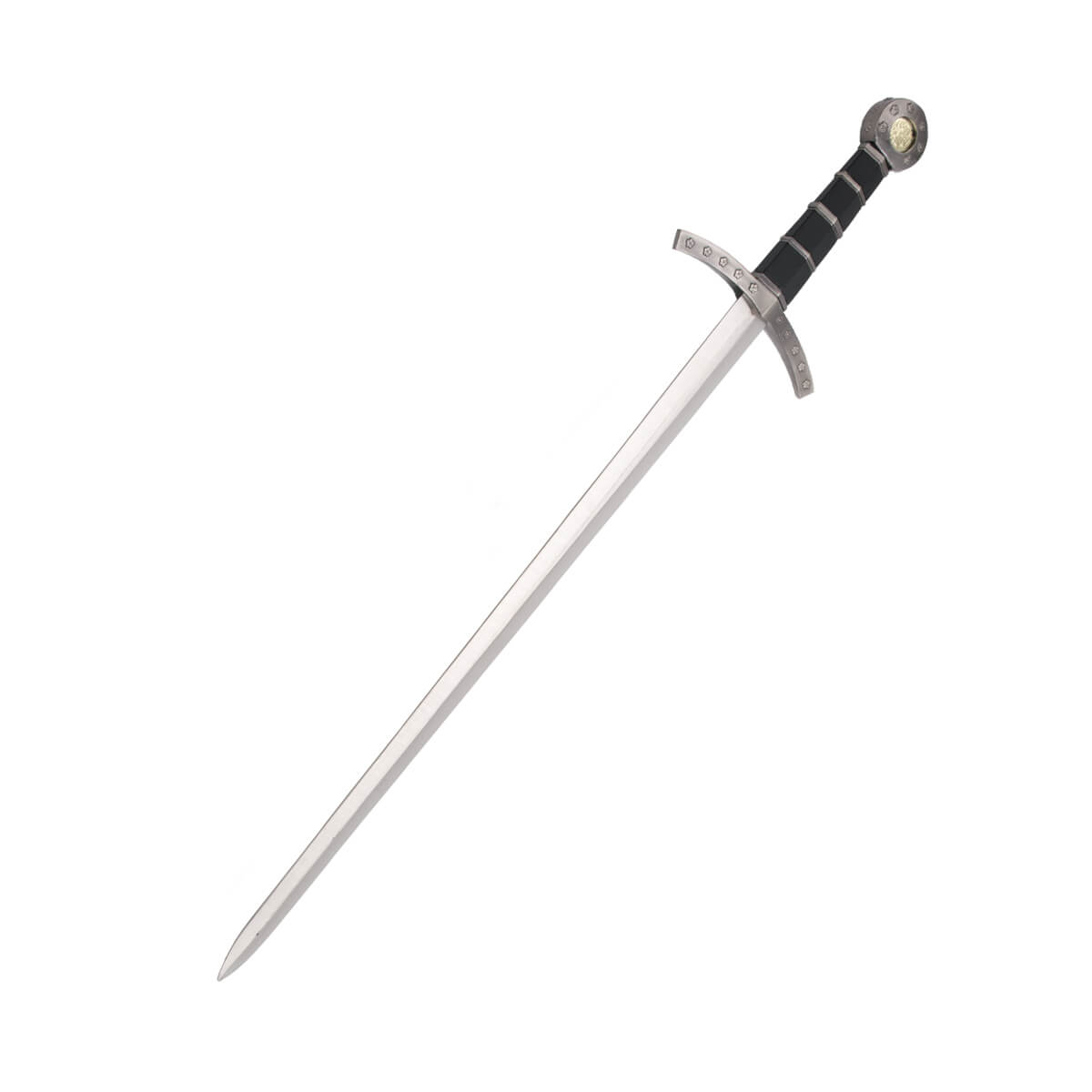 Espada medieval para cadete con pomo y guarda color níquel y empu...