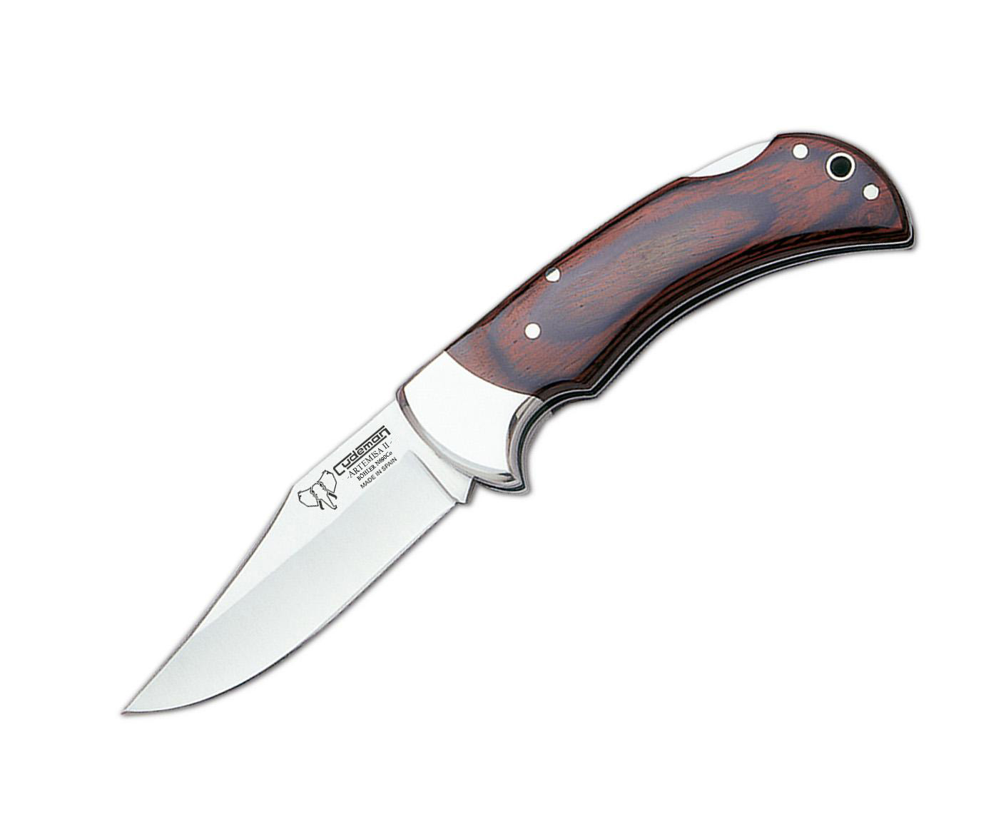 Navaja de caza Cudeman con virola. Mango en estamina roja. Hoja clip-point. 9.5 cm