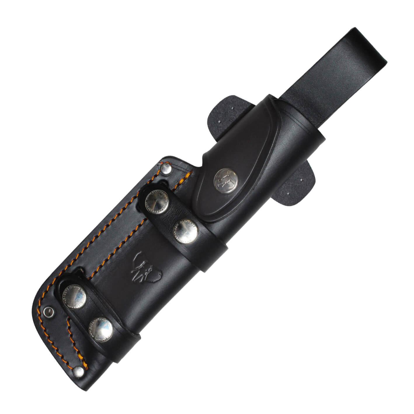 Couteau Cudeman MT5. Poignée G10 orange. Acier Böhler N-695. Étui en cuir