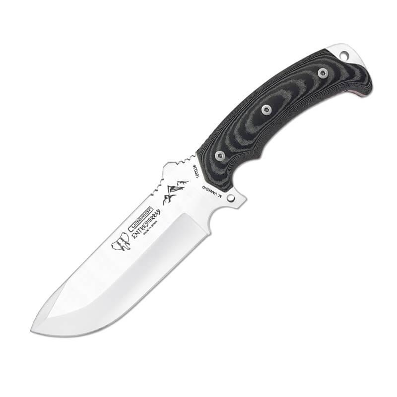 Cuchillo ENTRESIERRAS hecho con acero MOVA. Mango micarta negra. Kit completo
