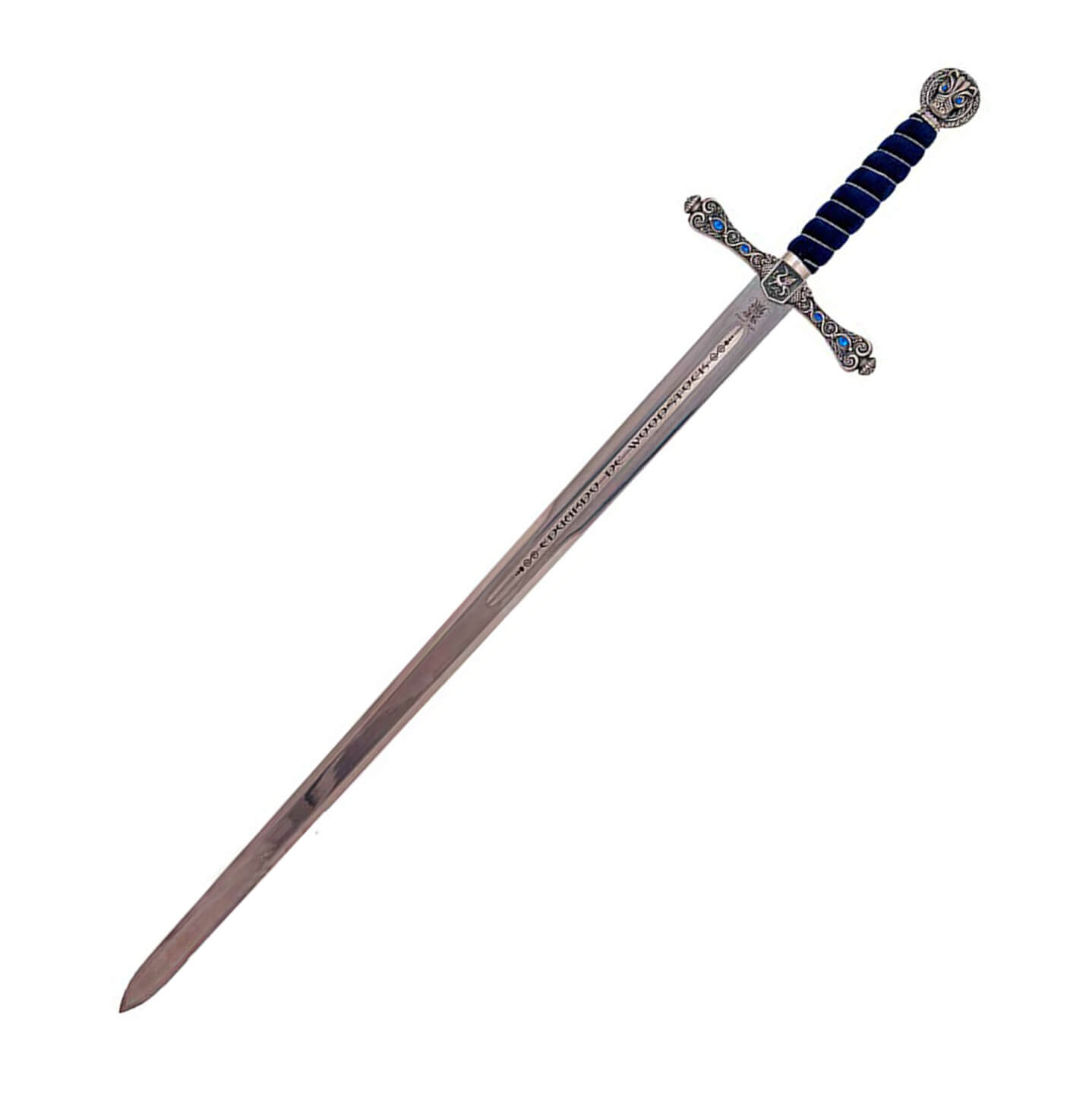 Espada del Príncipe Negro con acabado en plata y empuñadura en az...