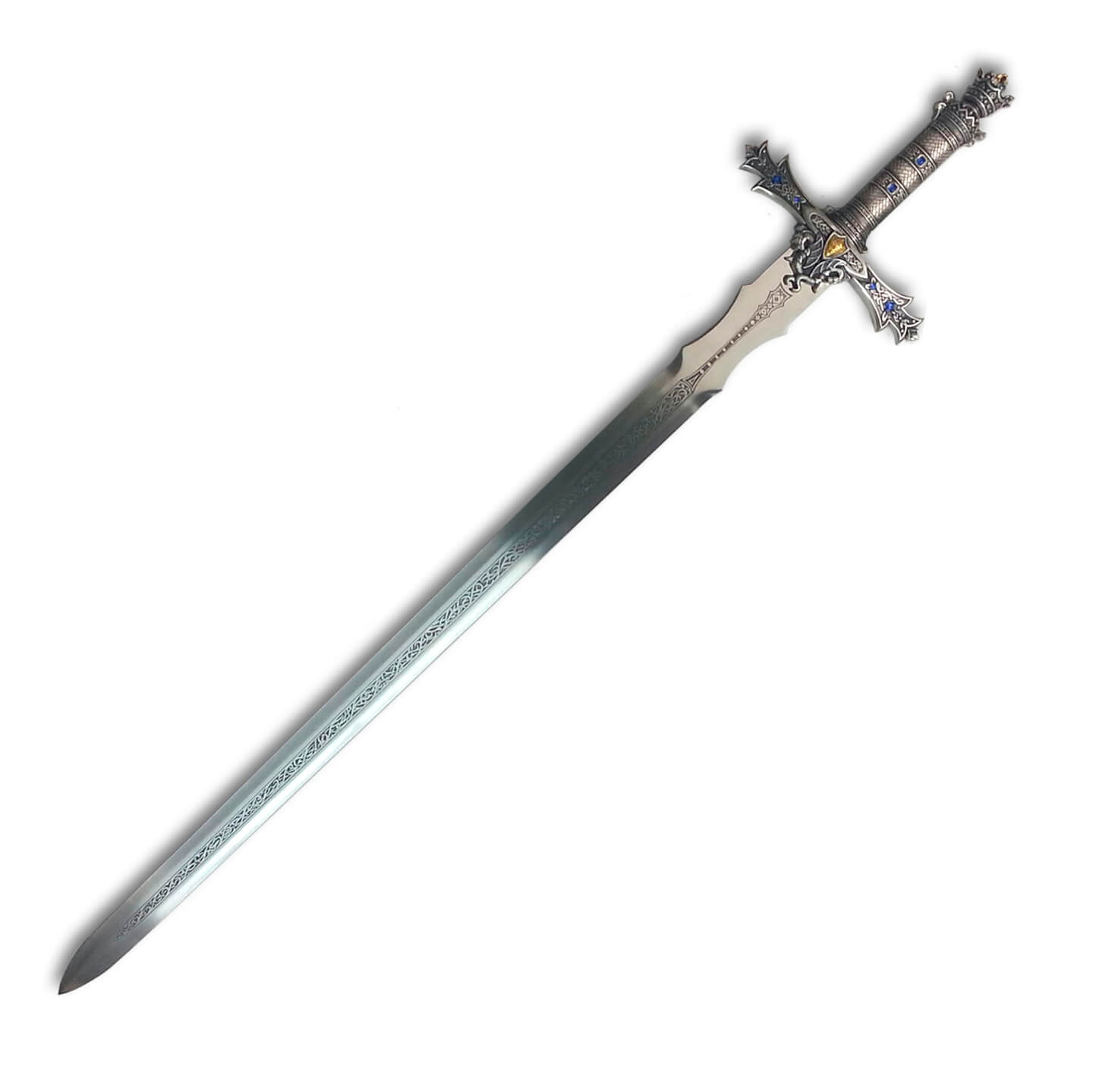 Espada del Rey Arturo con empuñadura bañada en plata y decorada M...