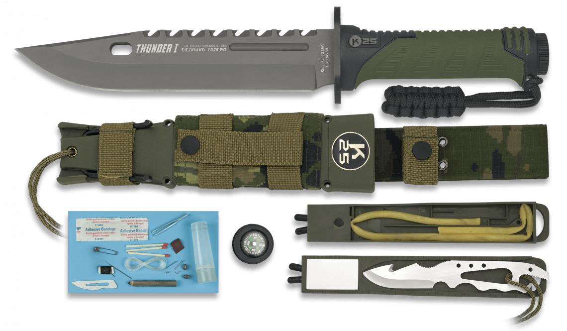 Cuchillo táctico K25 THUNDER I de camuflaje con hoja de 20 cm