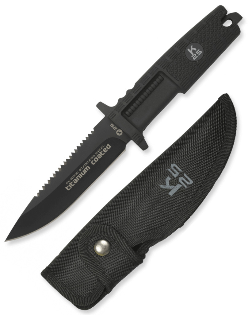 Cuchillo con puño de goma de K25 y hoja de titanio revestido de 1...