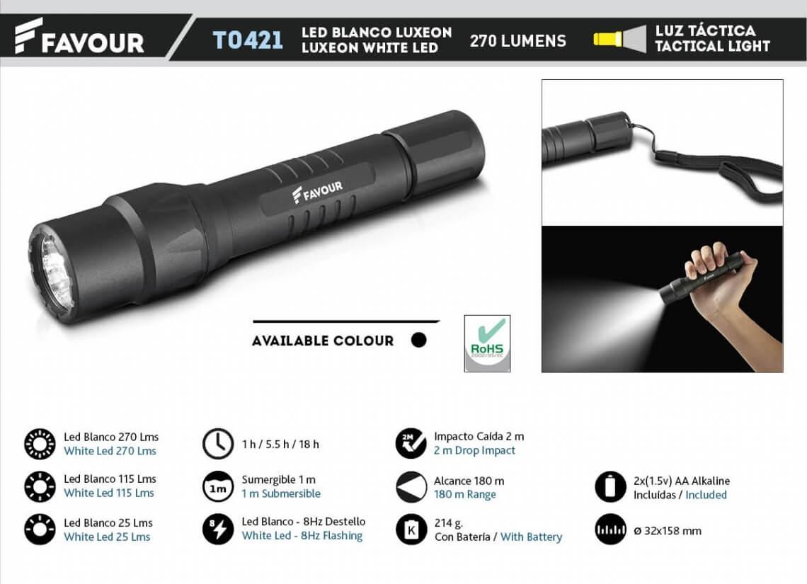 Linterna táctica con led blanco de 270 lumens con dos pilas AA in...