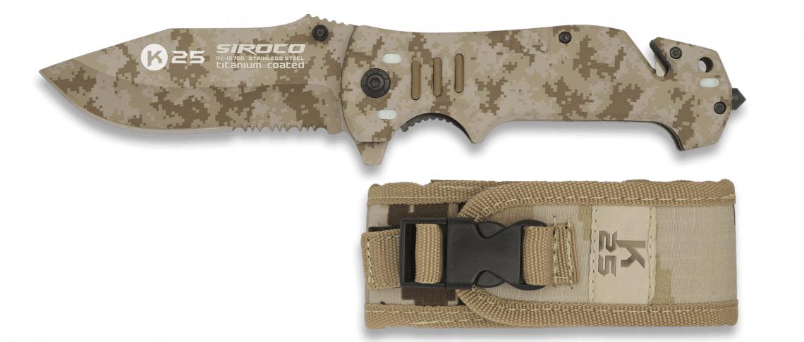 Couteau tactique SIROCO couleur camouflage aride K25 avec lame de...
