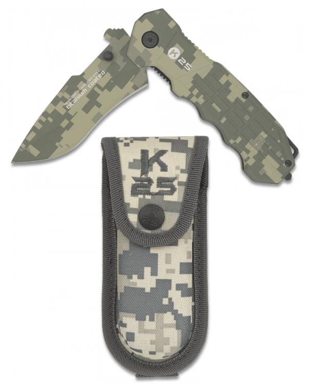 Canif K25 avec brise-vitre en tungstène, étui en nylon et lame de...
