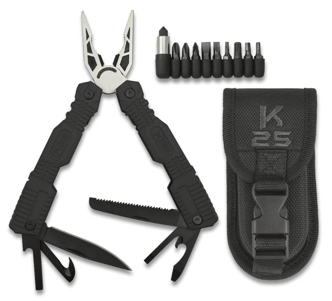 Pinza multiuso K25 con impugnatura gommata nera, 19 funzioni