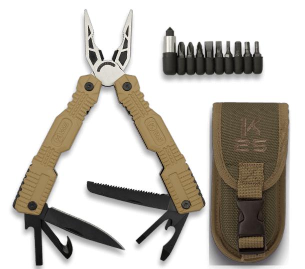 Pinza multiuso K25 color coyote con fodero e set di punte, inclus...