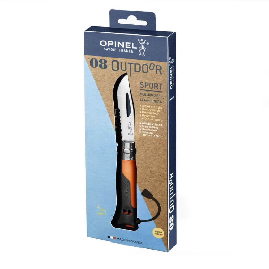 Navaja Opinel Outdoor Nº 8 con hoja dentada y mango de polímero naranja y negro