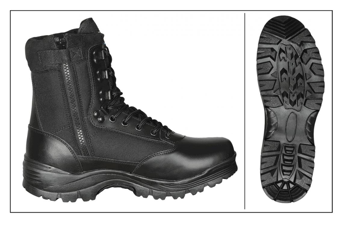 Bottes tactiques BARBARIC en cuir noir et nylon avec fermeture éc...
