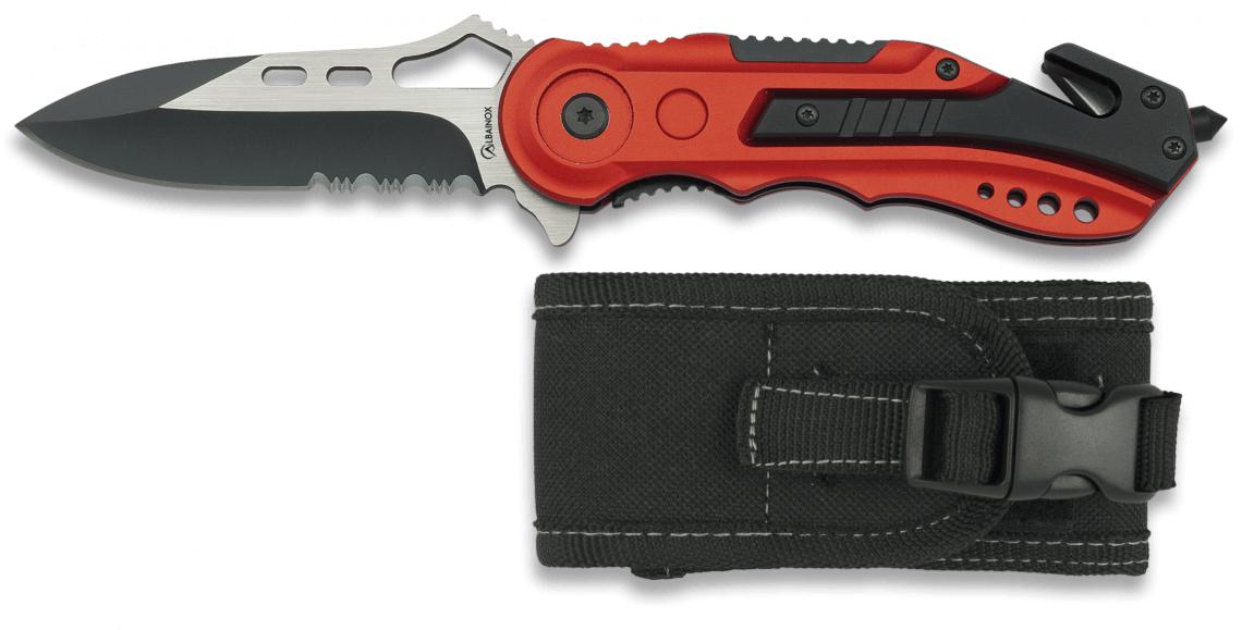 Couteau de poche tactique Albainox conçu en Espagne avec brise-vitre, coupe-ceinture et lame de 8,1 cm