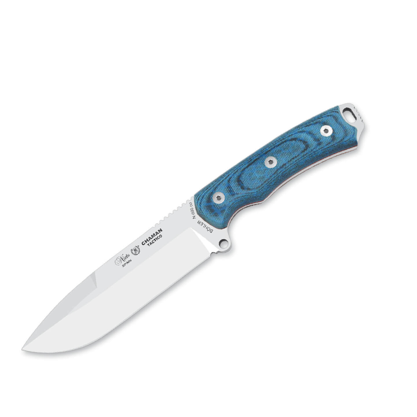 Cuchillo Nieto Chamán Táctico básico con mango de Katex azul y ho...